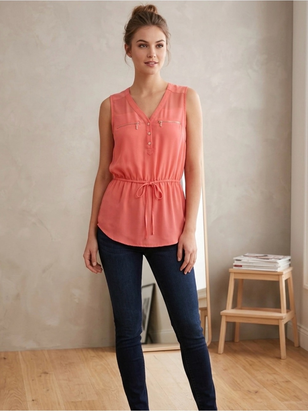 Kismet sleeveless coral blouse
